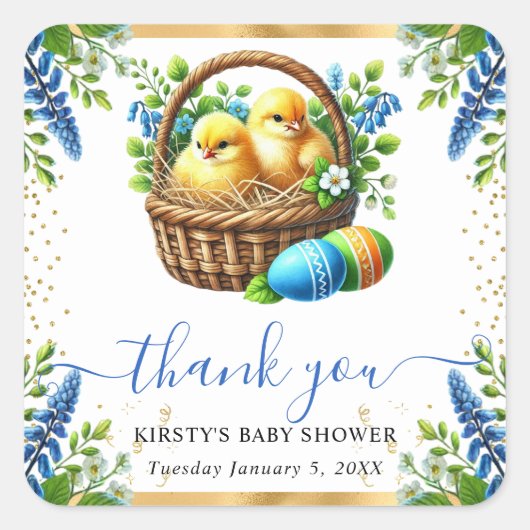 Waterverf Chicks Spring Flowers Baby shower Vierkante Sticker (Voorkant)