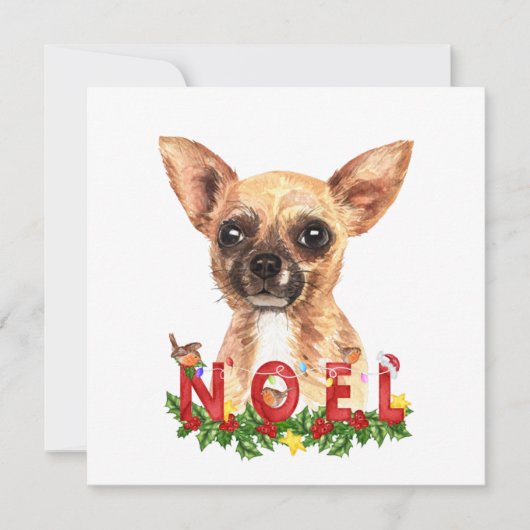 Waterverf Chihuahua Noel Kerstmis Kaart (Voorkant)