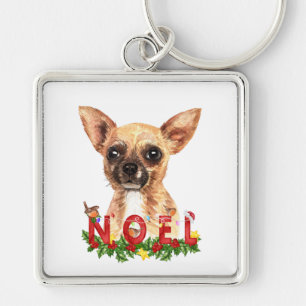 Waterverf Chihuahua Noel Kerstmis Sleutelhanger