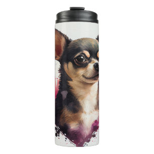 Waterverf Chihuahua Portret met Hartvorm Thermosbeker