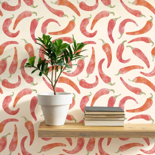 Waterverf Chili Pepper Red Cream Behang