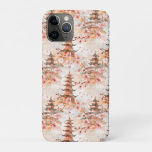 Waterverf Chinese pagode met kersenbloesems (1) iPhone 11 Pro Hoesje