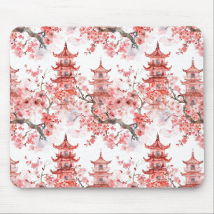 Waterverf Chinese pagode met kersenbloesems (3) Muismat