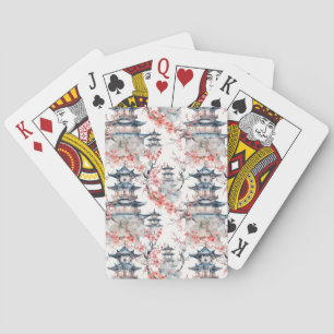 Waterverf Chinese Pagode met Kersenbloesems (4) Pokerkaarten