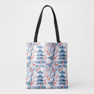 Waterverf Chinese Pagode met Kersenbloesems (5) Draagtas
