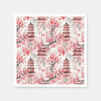 Waterverf Chinese Pagode met Kersenbloesems (9)
