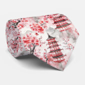Waterverf Chinese Pagode met Kersenbloesems (9) Stropdas (Opgerold)
