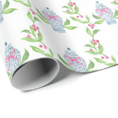 Waterverf Chinoiserie Blauw en Roze Ginger Jars Cadeaupapier (Rol Hoek)