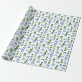 Waterverf Chinoiserie Blauwe Boog Topiary Cadeaupapier (Uitgerold)