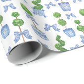 Waterverf Chinoiserie Blauwe Boog Topiary Cadeaupapier (Rol Hoek)