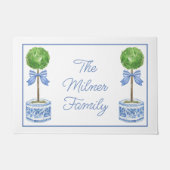 Waterverf Chinoiserie Blauwe Boog Topiary Deurmat (Voorkant)