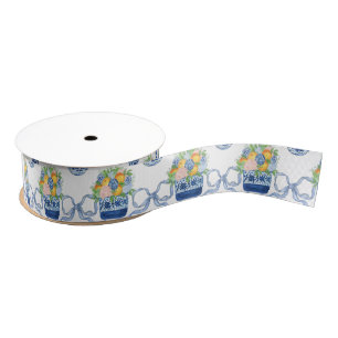 Waterverf Chinoiserie Blue Bows & Mandarijnen Grosgrain Lint