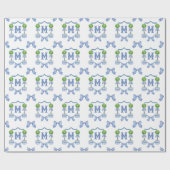 Waterverf Chinoiserie Blue Topiary Monogram Crest Cadeaupapier (Vlak)