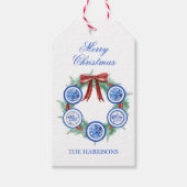Waterverf Chinoiserie Borden Krans Kerstmis Cadeaulabel (Voorkant)