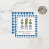 Waterverf Chinoiserie Christmas Red Bow Topiary Notitiekaartje (Voorkant / Achterkant in situ)