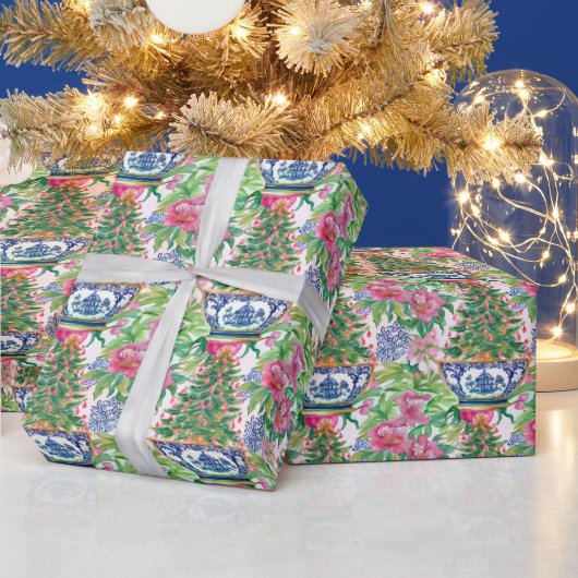 Waterverf Chinoiserie Ginger Jar Kerstboom Cadeaupapier (Feestdagen)
