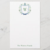 Waterverf Chinoiserie Ginger Jar Monogram Crest Briefpapier (Voorkant)