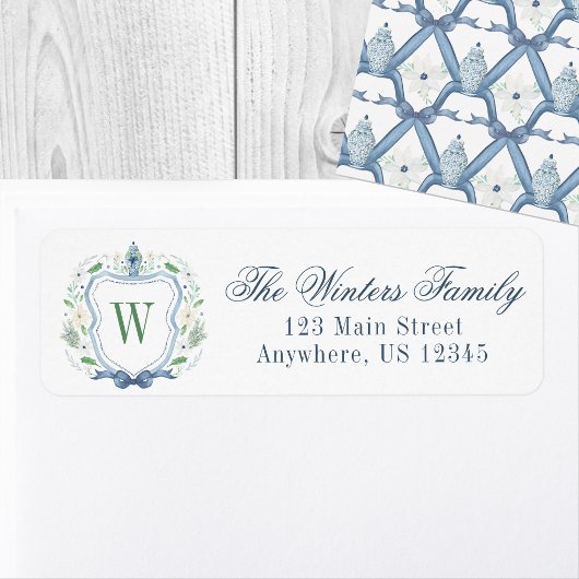 Waterverf Chinoiserie Ginger Jar Monogram Crest Etiket