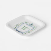 Waterverf Chinoiserie Ginger Jar Monogram Crest Papieren Bordje (Gebogen)