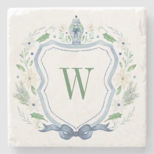 Waterverf Chinoiserie Ginger Jar Monogram Crest Stenen Onderzetter (Voorkant)