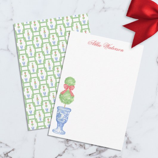 Waterverf Chinoiserie Kerststrik Topiary Bedankkaart