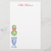 Waterverf Chinoiserie Kerststrik Topiary Briefpapier (Voorkant)