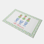 Waterverf Chinoiserie Kerststrik Topiary Gift Deurmat (Schuin)