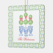 Waterverf Chinoiserie Kerststrik Topiary Keramisch Ornament (Links)