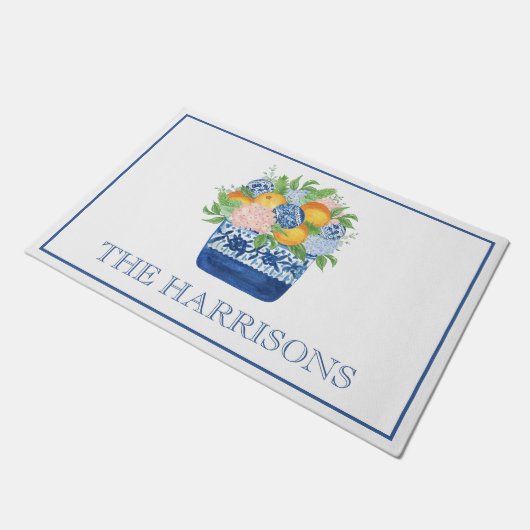 Waterverf Chinoiserie Mandarins Kerst Deurmat (Schuin)