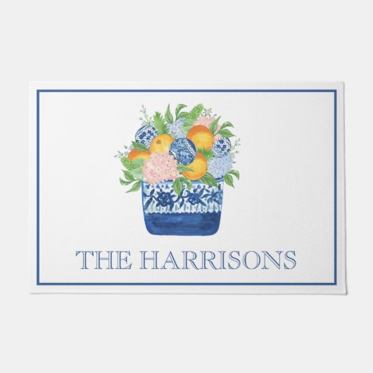 Waterverf Chinoiserie Mandarins Kerst Deurmat (Voorkant)