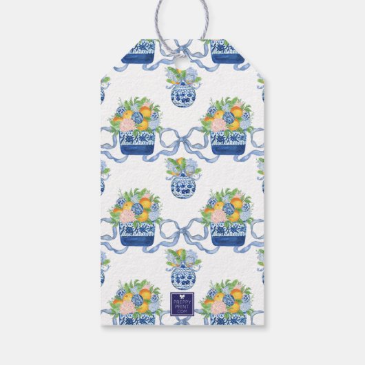 Waterverf Chinoiserie Mandarins Monogram Crest Cadeaulabel (Achterkant)