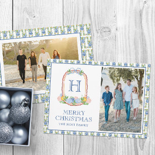 Waterverf Chinoiserie Mandarins Monogram Crest Feestdagenkaart