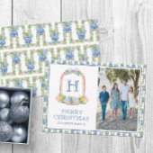 Waterverf Chinoiserie Mandarins Monogram Crest Feestdagenkaart