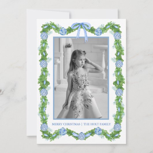 Waterverf Chinoiserie Ornamenten Garland Kerstmis Feestdagenkaart (Voorkant)