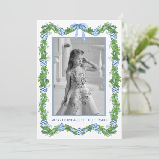Waterverf Chinoiserie Ornamenten Garland Kerstmis Feestdagenkaart (Staand voorkant)