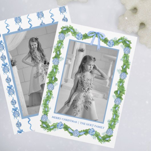 Waterverf Chinoiserie Ornamenten Garland Kerstmis Feestdagenkaart