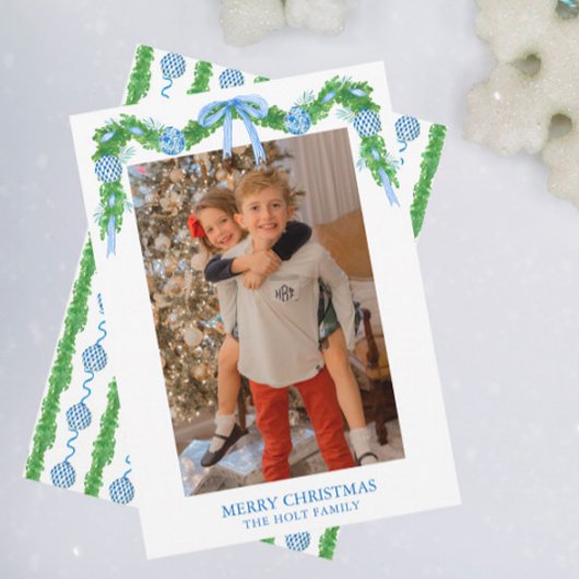 Waterverf Chinoiserie Ornamenten Garland Kerstmis Feestdagenkaart