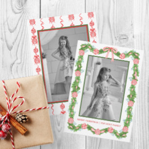 Waterverf Chinoiserie Ornamenten Garland Kerstmis Feestdagenkaart