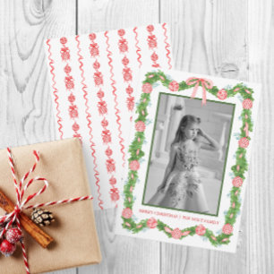 Waterverf Chinoiserie Ornamenten Garland Kerstmis Feestdagenkaart