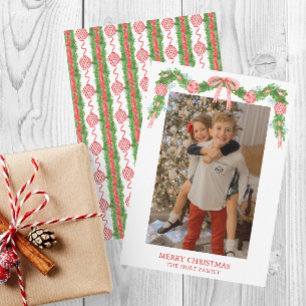 Waterverf Chinoiserie Ornamenten Garland Kerstmis Feestdagenkaart