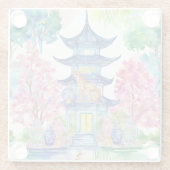 Waterverf Chinoiserie Pagoda Cheetah Ginger Jar Glazen Onderzetter (Achterkant)