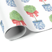 Waterverf Chinoiserie Red Bow Topiary Cadeaupapier (Rol Hoek)