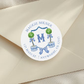 Waterverf Chinoiserie Topiary Monogram Crest Ronde Sticker