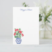 Waterverf Chinoiserie Vaas van rode geraniums Bedankkaart (Staand voorkant)