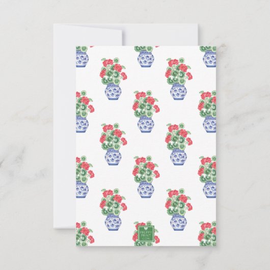 Waterverf Chinoiserie Vaas van rode geraniums Bedankkaart (Achterkant)