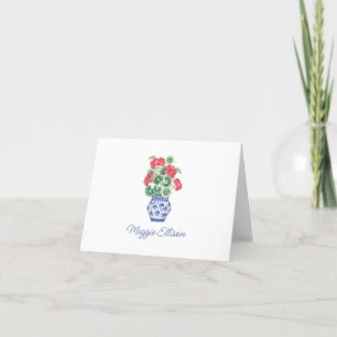 Waterverf Chinoiserie Vaas van rode geraniums Bedankkaart