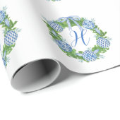 Waterverf Chinoiserie Wreate kerstmonogram Cadeaupapier (Rol Hoek)