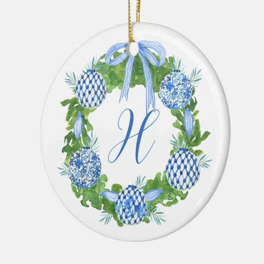 Waterverf Chinoiserie Wreate kerstmonogram Keramisch Ornament (Links)