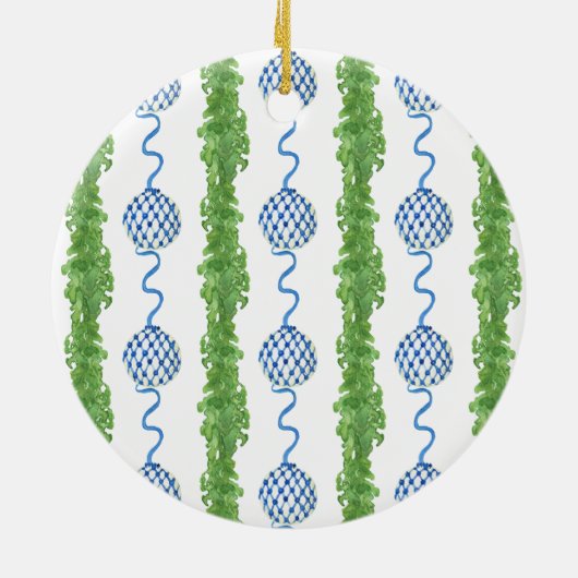 Waterverf Chinoiserie Wreate kerstmonogram Keramisch Ornament (Achterkant)