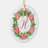 Waterverf Chinoiserie Wreate kerstmonogram Keramisch Ornament (Rechts)